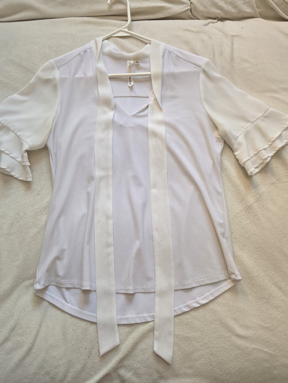 NY Collection White Gauzy Blouse Ruffle Sleeve Top Size Small